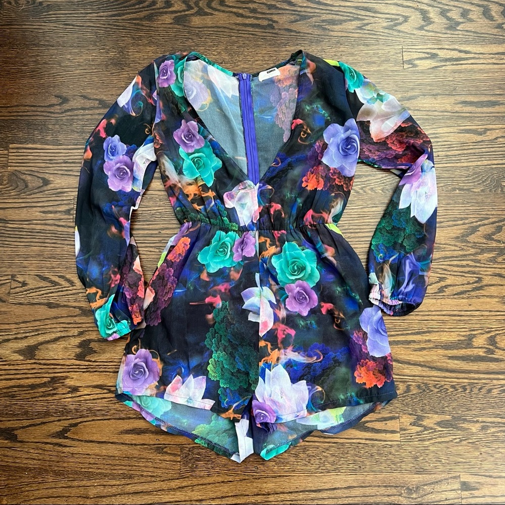 purple floral romper
